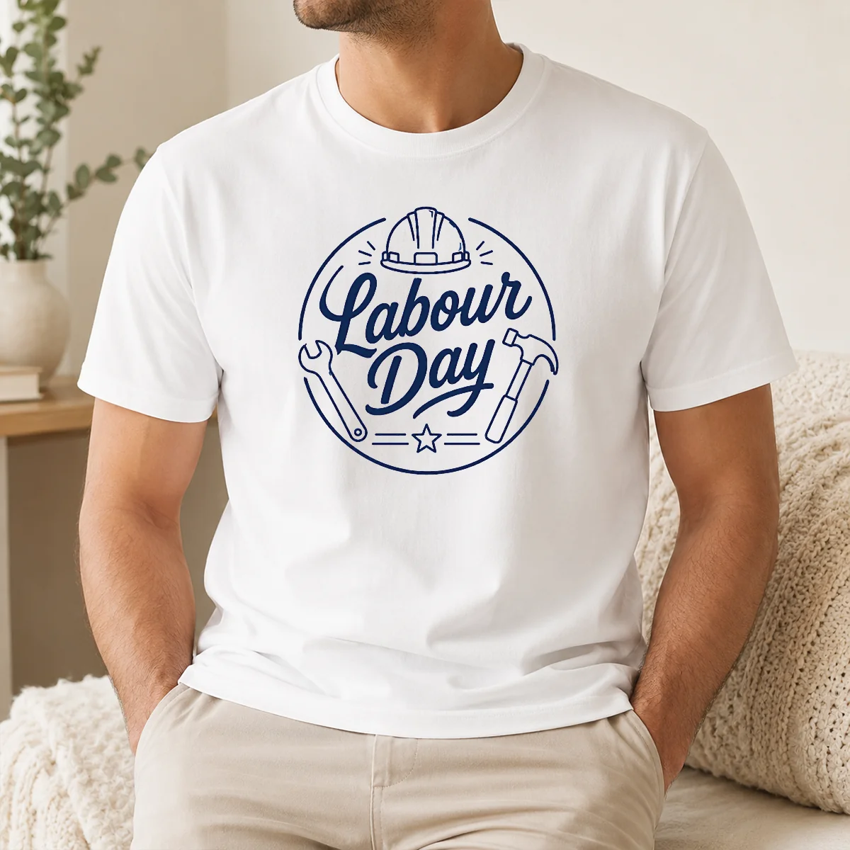 Premium Top Minimalist Line Art Labour Day Script Shirt