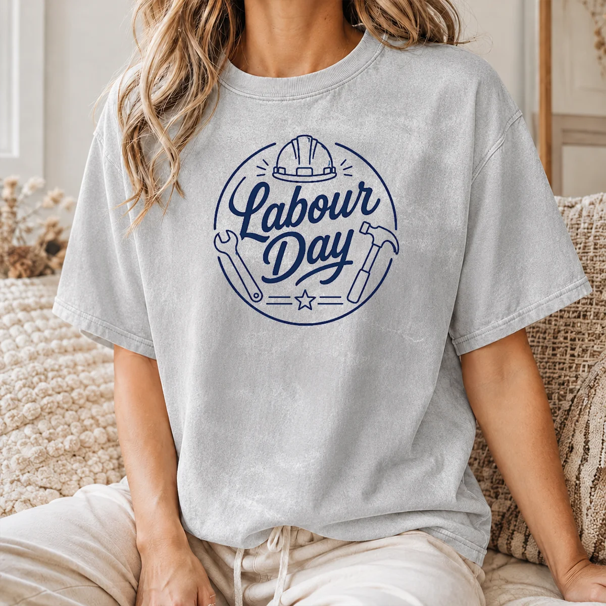 Premium Top Minimalist Line Art Labour Day Script Shirt - Image 8
