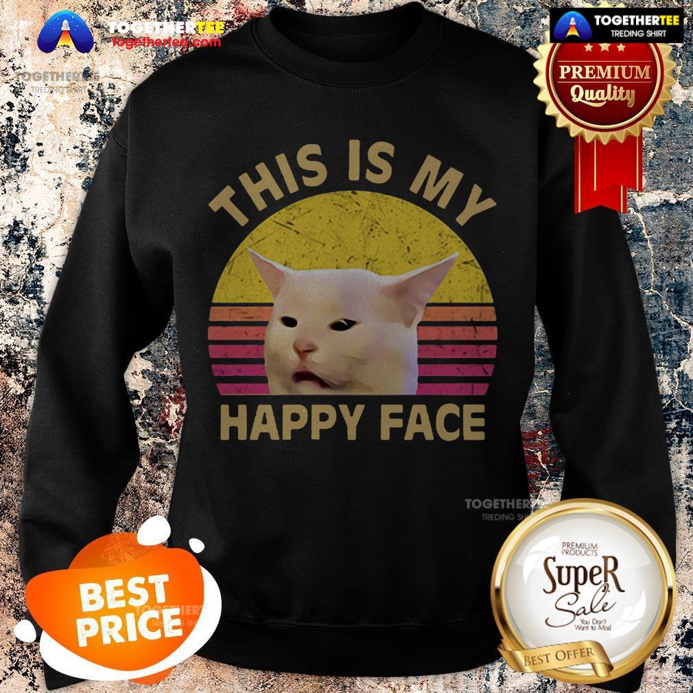 Official This Is My Happy Face Smudge Cat Shirt - Image 4