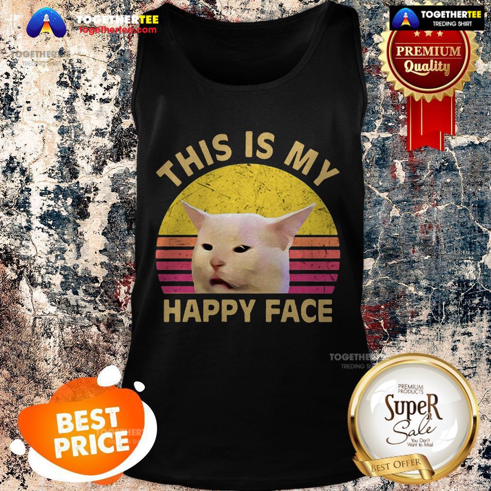 Official This Is My Happy Face Smudge Cat Shirt - Image 3
