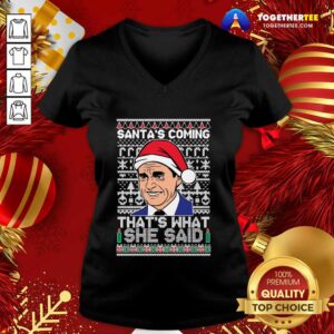 Alternative view of Cute Michael Scott Santa’s Coming That’s What She Said Ugly Merry Christmas Shirt