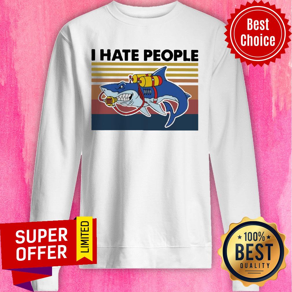 I Hate People Shark Diving Vintage Shirt - Image 5