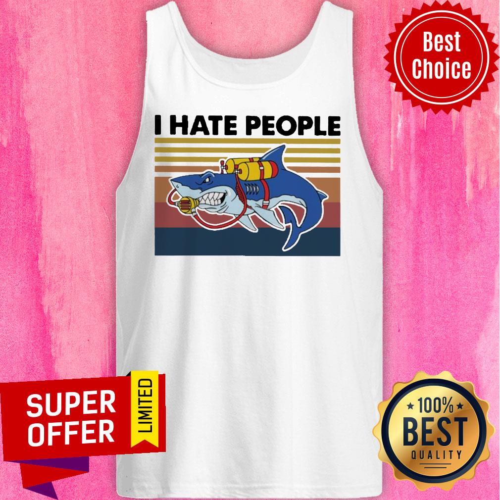 I Hate People Shark Diving Vintage Shirt - Image 4