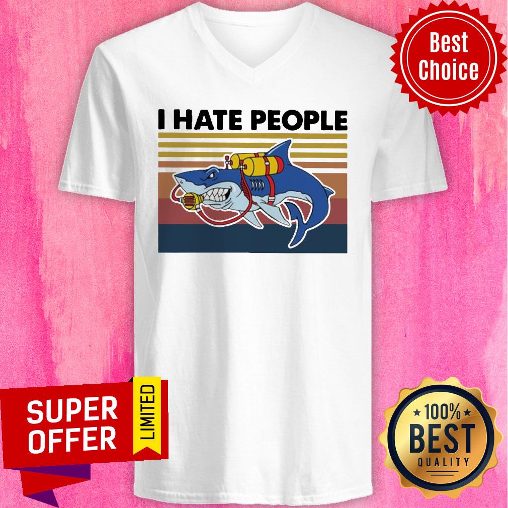 I Hate People Shark Diving Vintage Shirt - Image 3