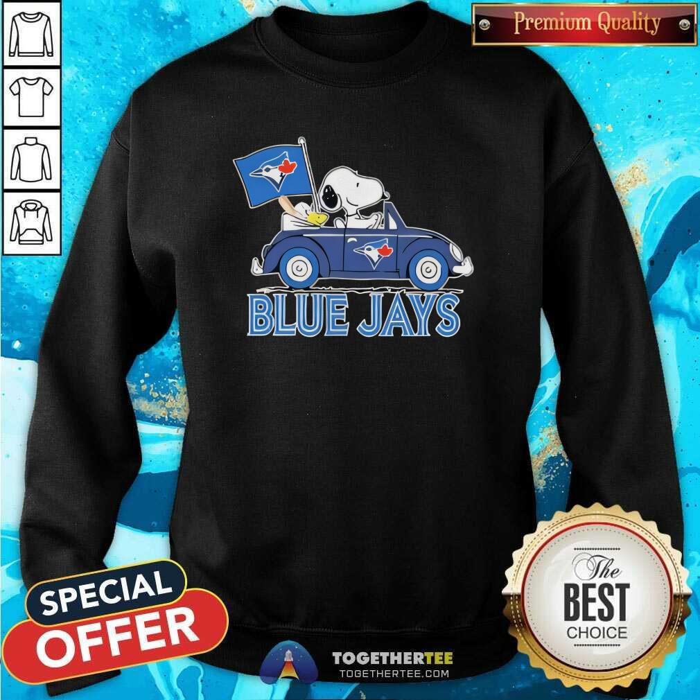 Awesome Snoopy Drives Car With Toronto Blue Jays Flag T-Shirt - Image 5