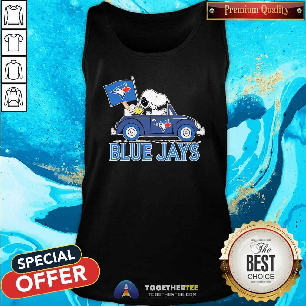 Awesome Snoopy Drives Car With Toronto Blue Jays Flag T-Shirt - Image 4