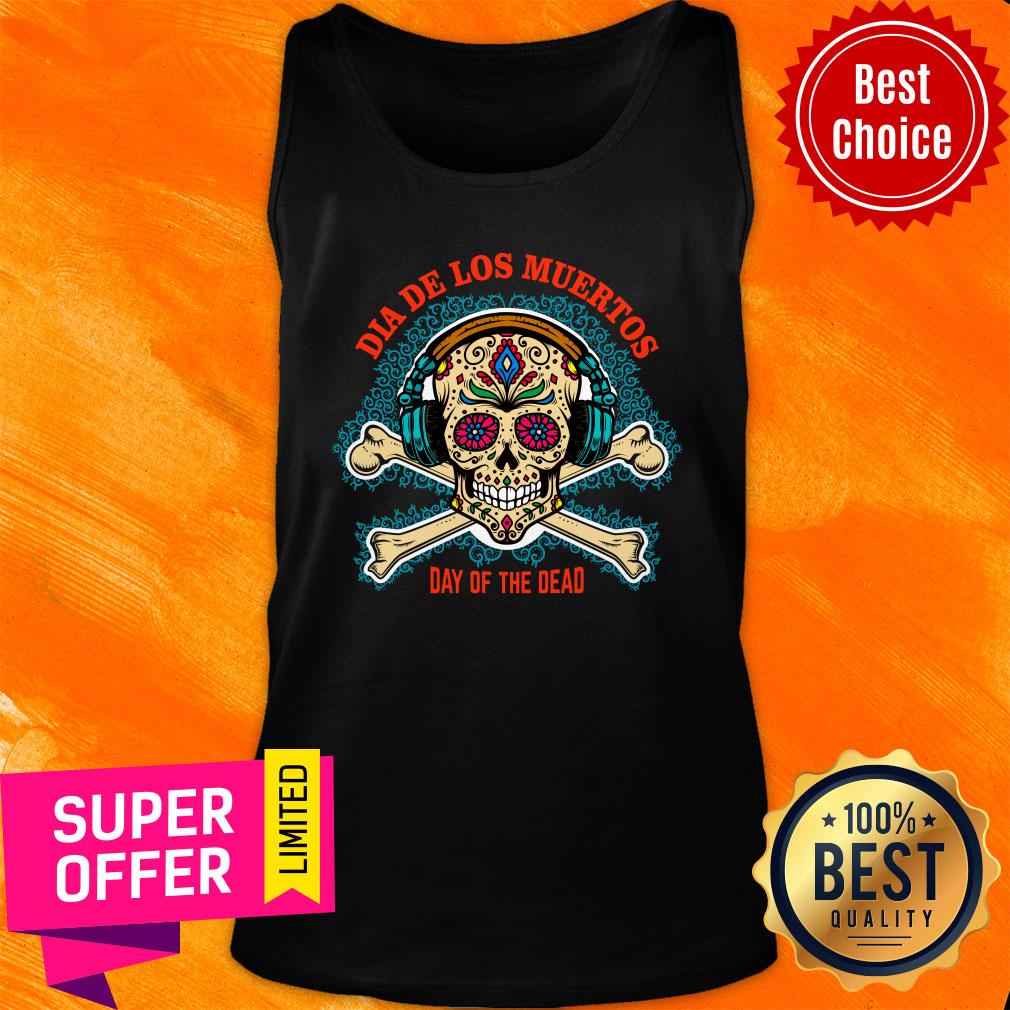 Dia De Los Muertos Day Of The Dead Skull Headphone Shirt - Image 4
