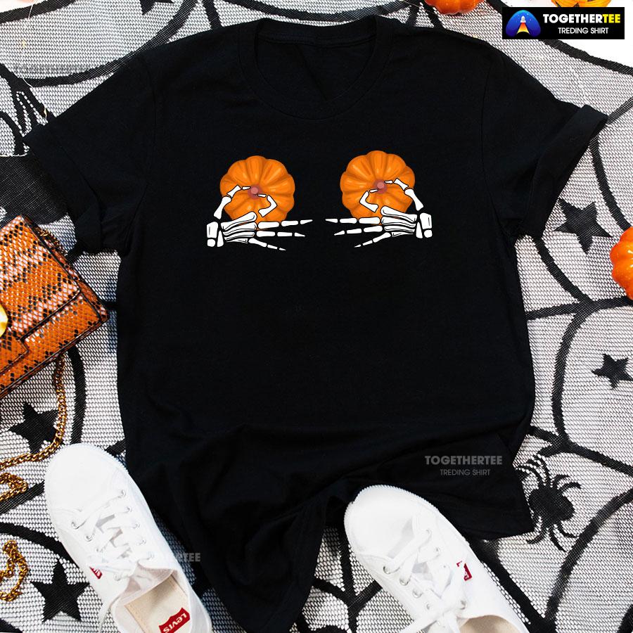 Skeleton Hands Pumpkin Boobs T-Shirt