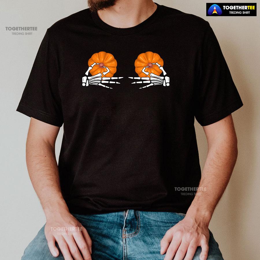 Skeleton Hands Pumpkin Boobs T-Shirt - Image 2