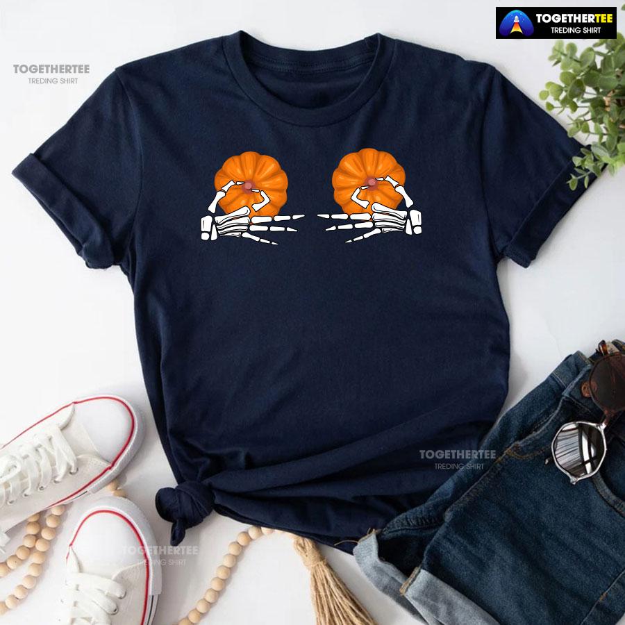 Skeleton Hands Pumpkin Boobs T-Shirt - Image 4