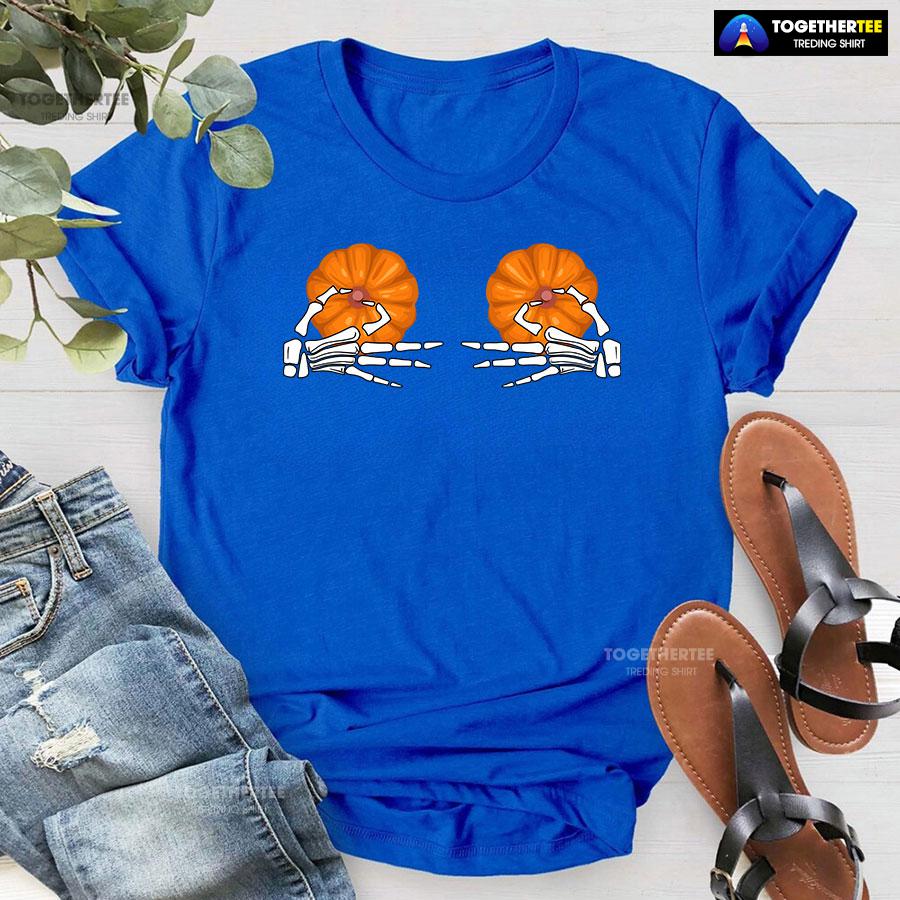 Skeleton Hands Pumpkin Boobs T-Shirt - Image 5
