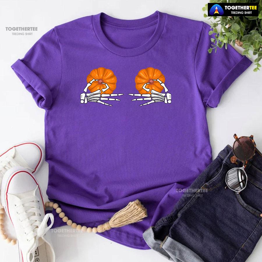 Skeleton Hands Pumpkin Boobs T-Shirt - Image 6