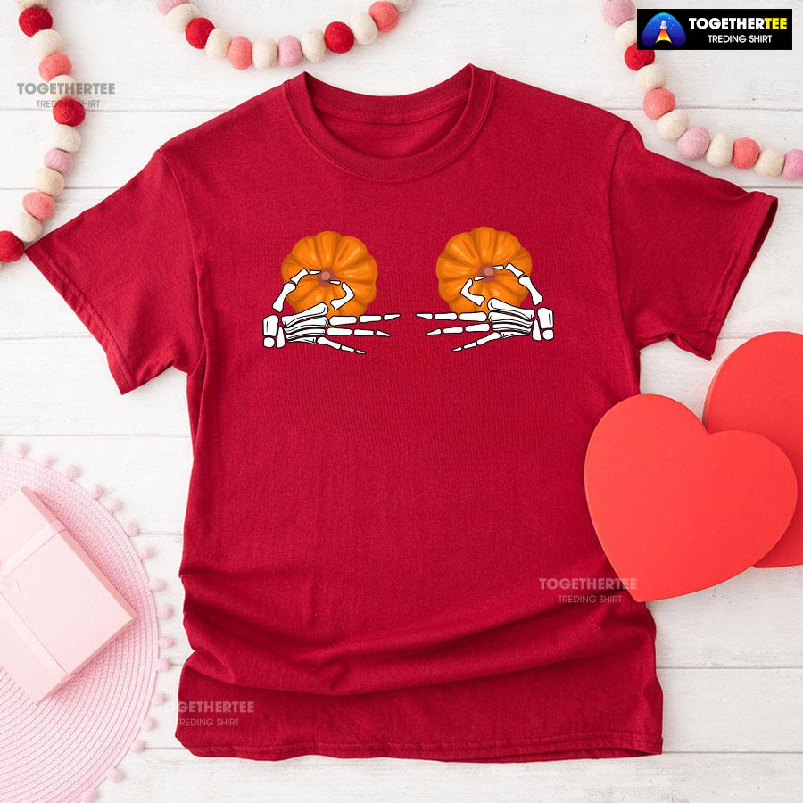 Skeleton Hands Pumpkin Boobs T-Shirt - Image 8