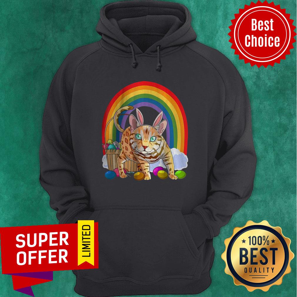 Funny Bengal Cat Easter Eggs Bunny Rabbit Rainbow Shirt - Image 2