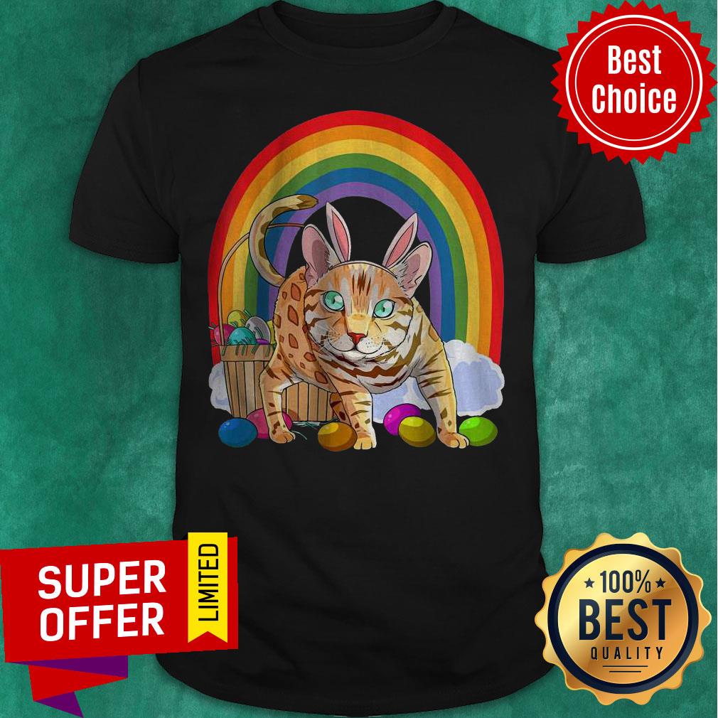 Funny Bengal Cat Easter Eggs Bunny Rabbit Rainbow Shirt