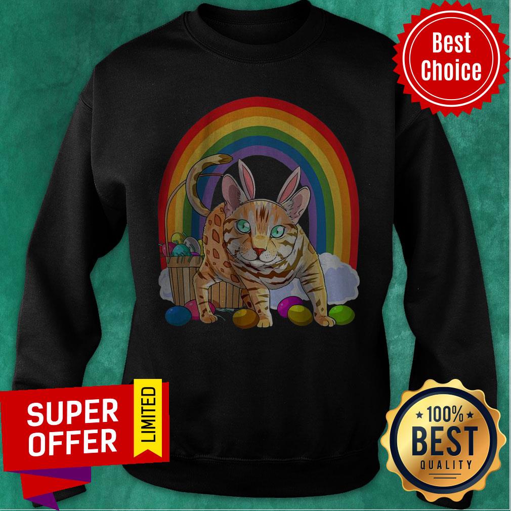 Funny Bengal Cat Easter Eggs Bunny Rabbit Rainbow Shirt - Image 3