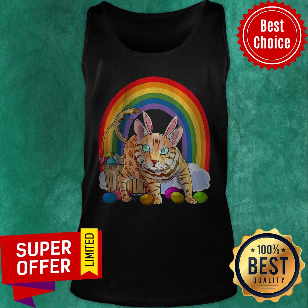 Funny Bengal Cat Easter Eggs Bunny Rabbit Rainbow Shirt - Image 4