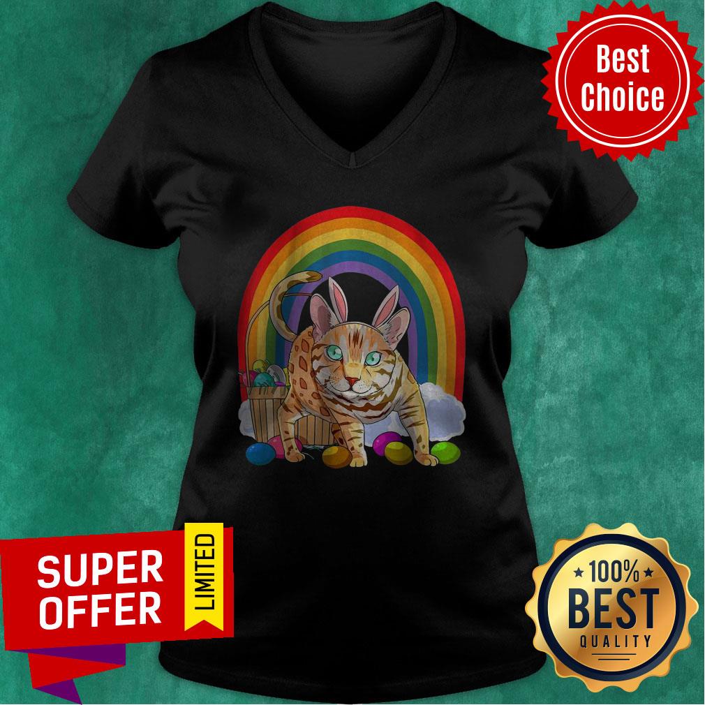 Funny Bengal Cat Easter Eggs Bunny Rabbit Rainbow Shirt - Image 5