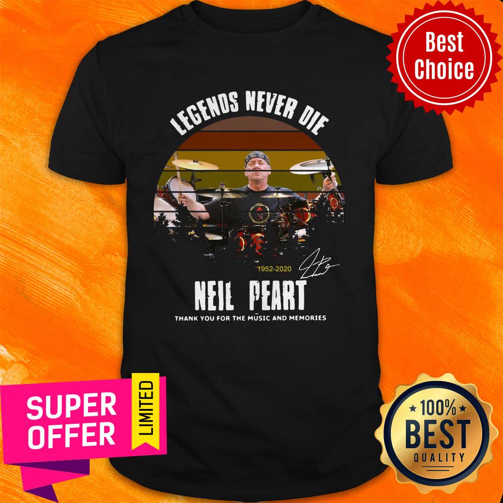 Legends Never Die 1952 2020 Neil Peart Thank You For The Music And Memories Signature Vintage Shirt