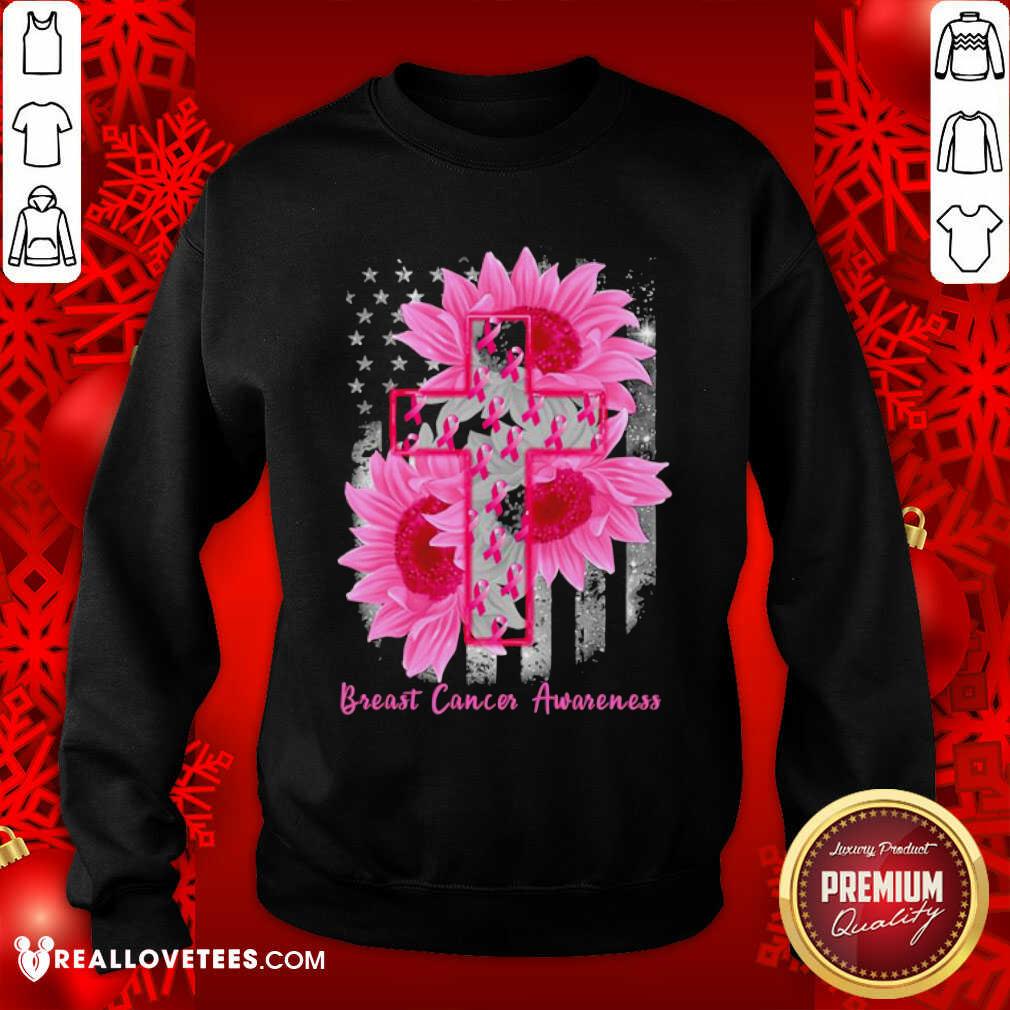 Premium Cross Sunflower Breast Cancer Awareness Pink Veteran Shirt - Image 3