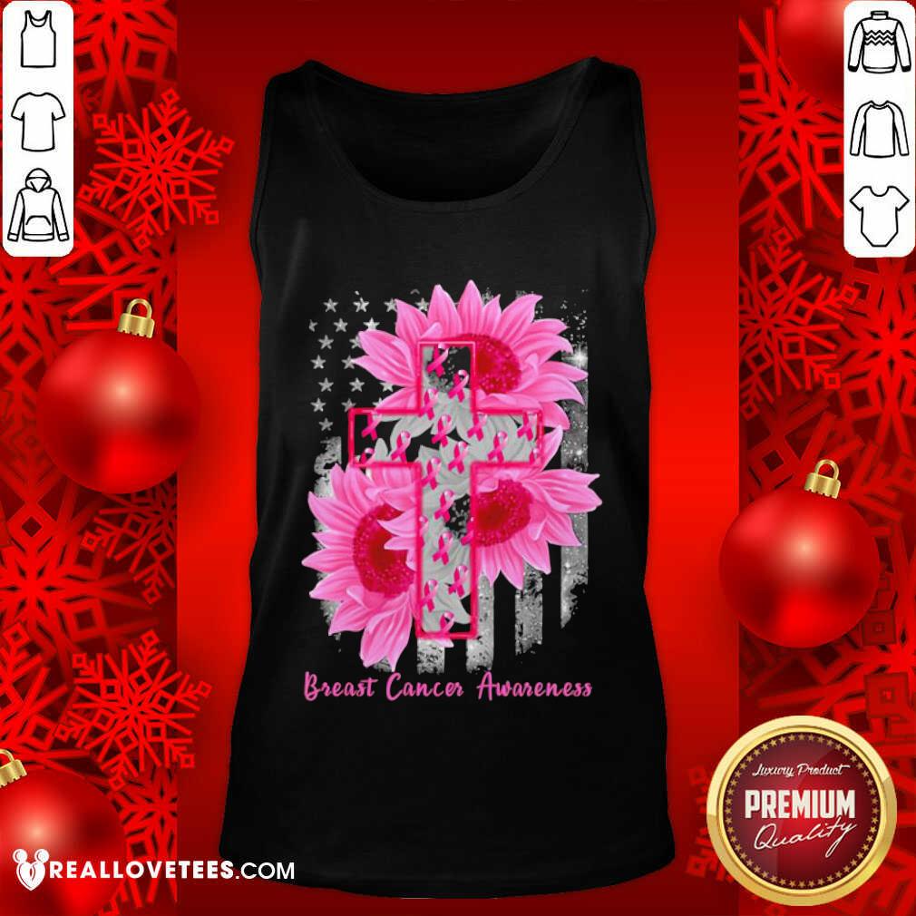 Premium Cross Sunflower Breast Cancer Awareness Pink Veteran Shirt - Image 2