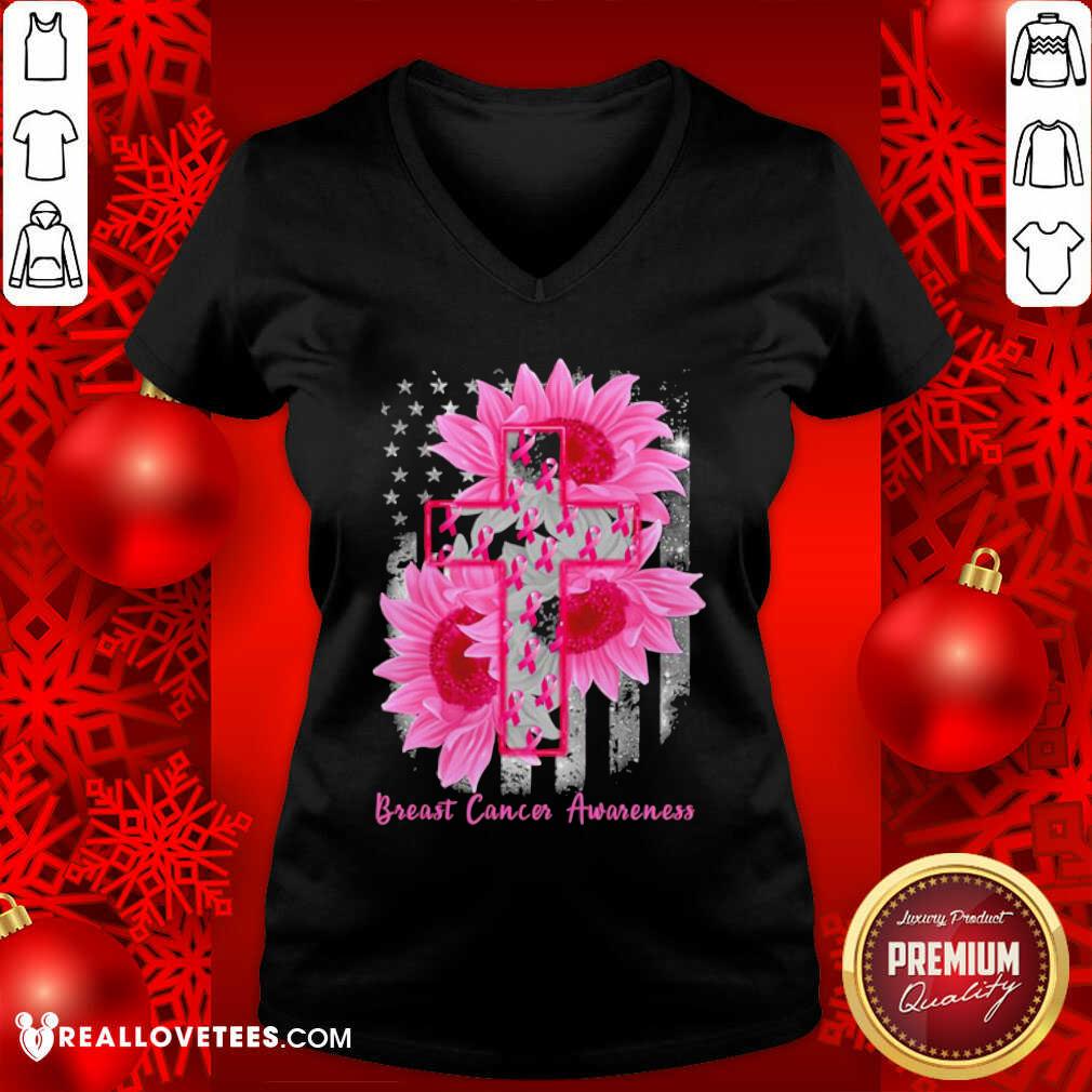 Premium Cross Sunflower Breast Cancer Awareness Pink Veteran Shirt - Image 4