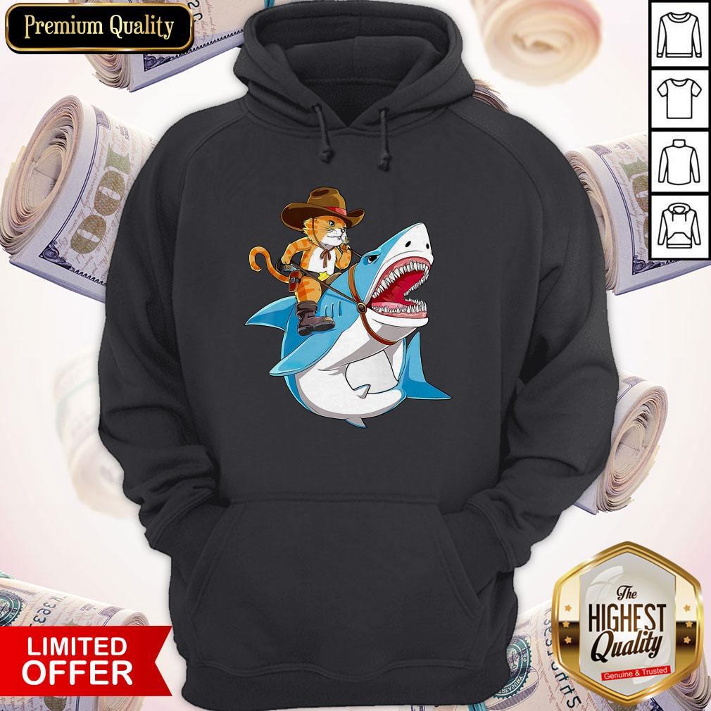 Top Cowboy Cat Riding Shark Shirt - Image 3