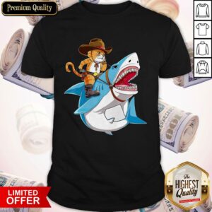 Top Cowboy Cat Riding Shark Shirt