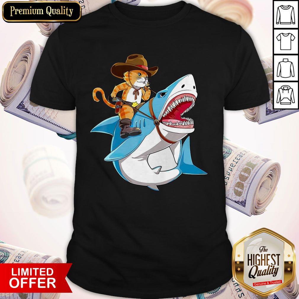 Top Cowboy Cat Riding Shark Shirt