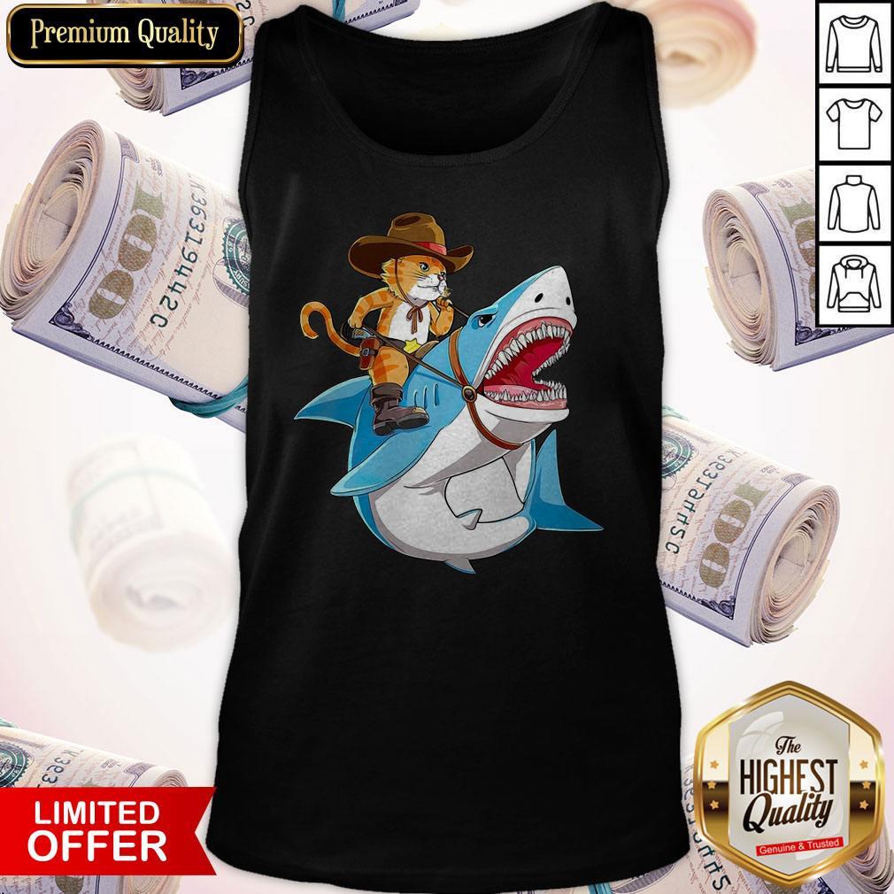 Top Cowboy Cat Riding Shark Shirt - Image 4