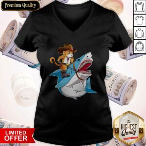 Alternative view of Top Cowboy Cat Riding Shark Shirt