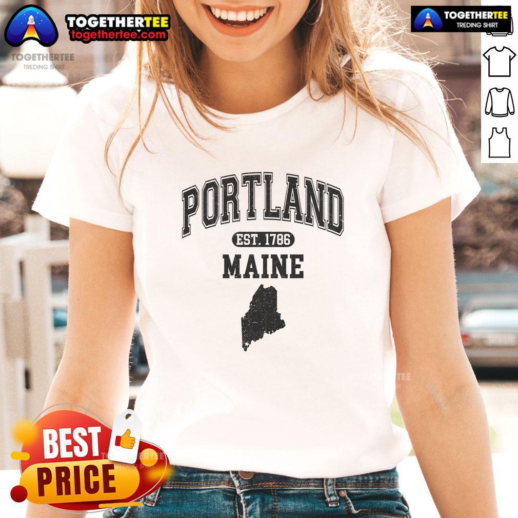 Pretty Portland Maine Est 1786 Varsity T-Shirt - Image 3