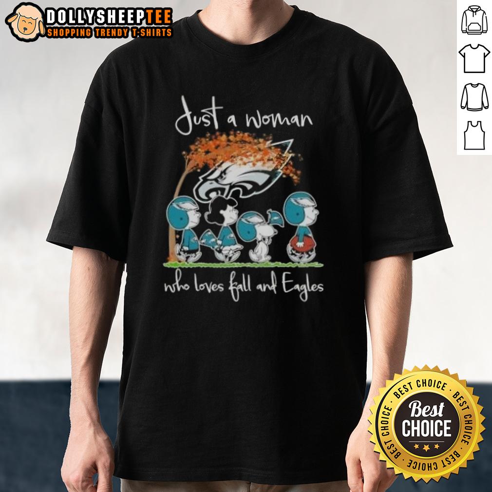 Awesome Peanuts Just A Woman Who Loves Fall And Philadelphia Eagles Football T-Shirt
