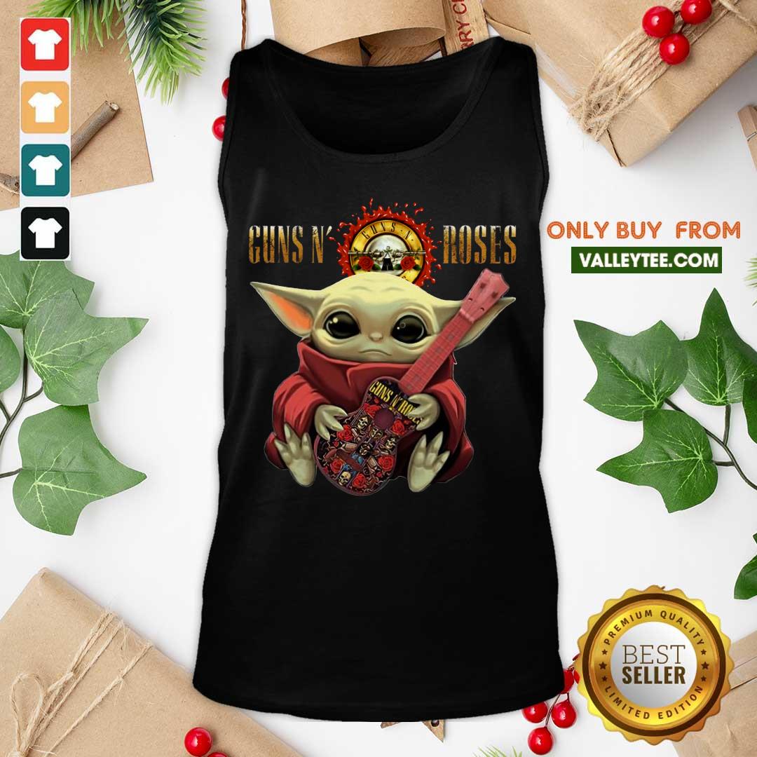 Happy Baby Yoda Hug Guitar Guns N Roses Rock Band Shirt - Image 4