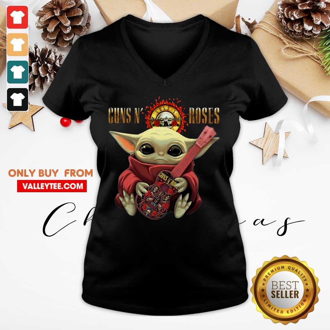 Happy Baby Yoda Hug Guitar Guns N Roses Rock Band Shirt - Image 5