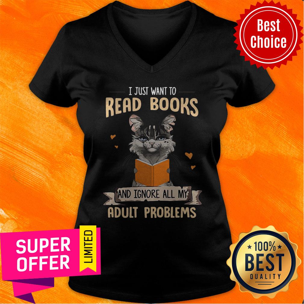 I Just Want To Read Books And Ignore All My Adult Problems Cat Shirt - Image 4