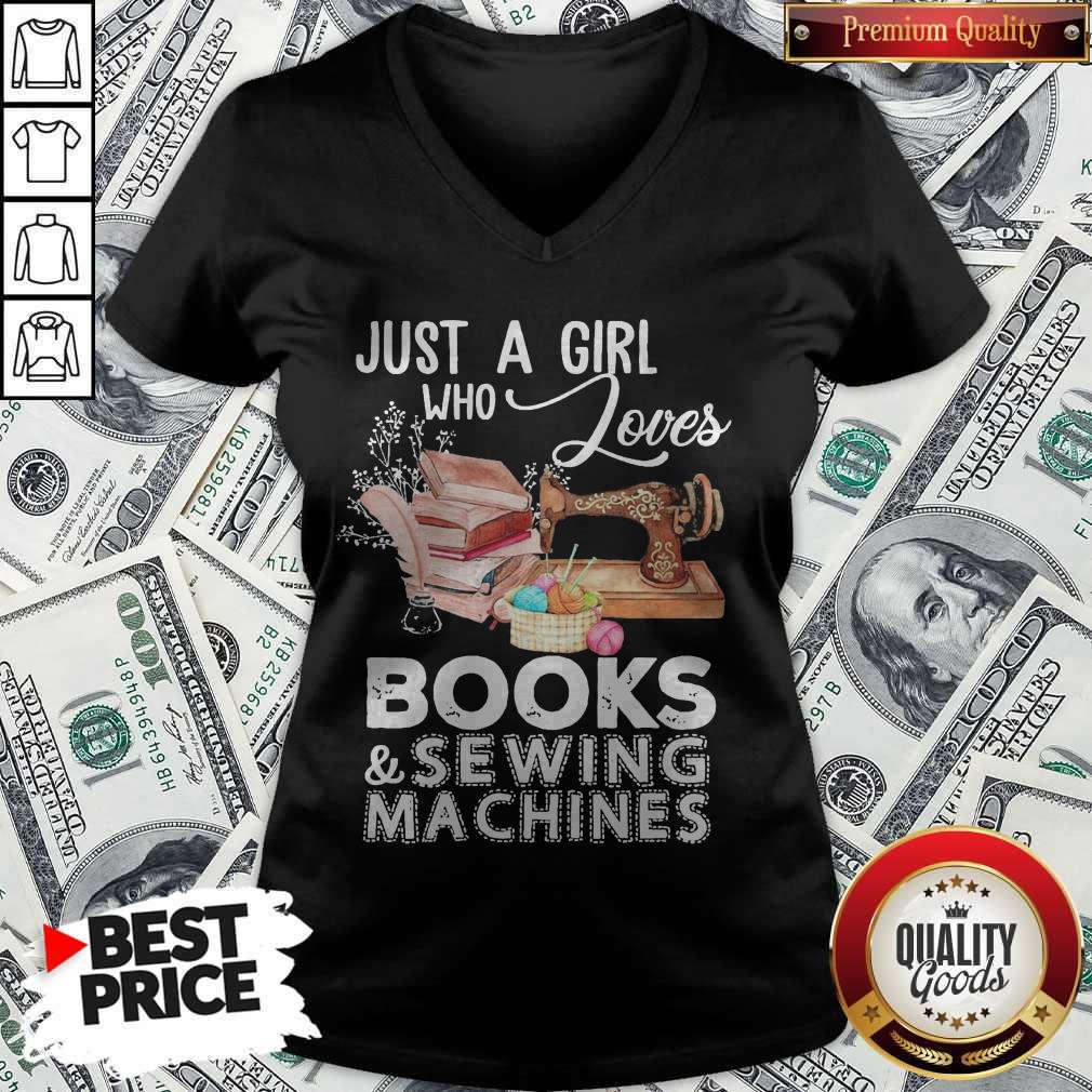 Just A Girl Who Jouves Books And Sewing Machines Shirt - Image 2