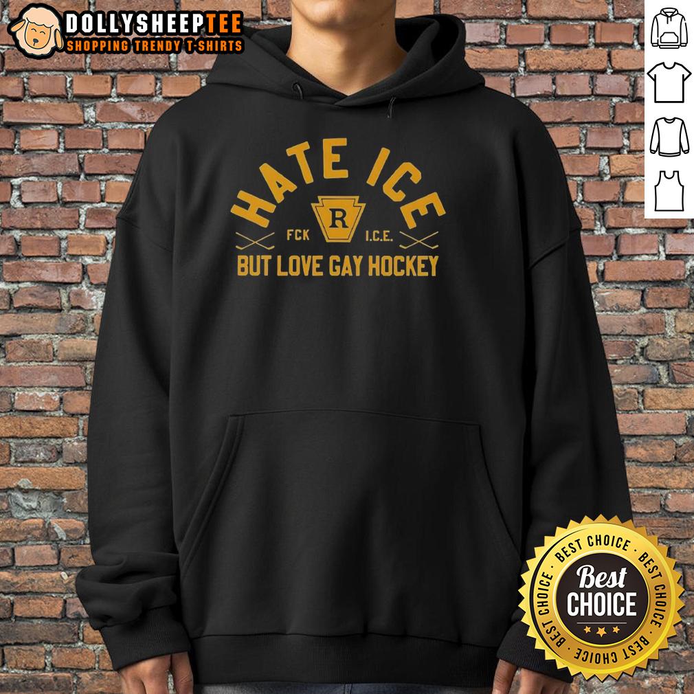 Hot Hate Ice But Love Gay Hockey T-Shirt - Image 2
