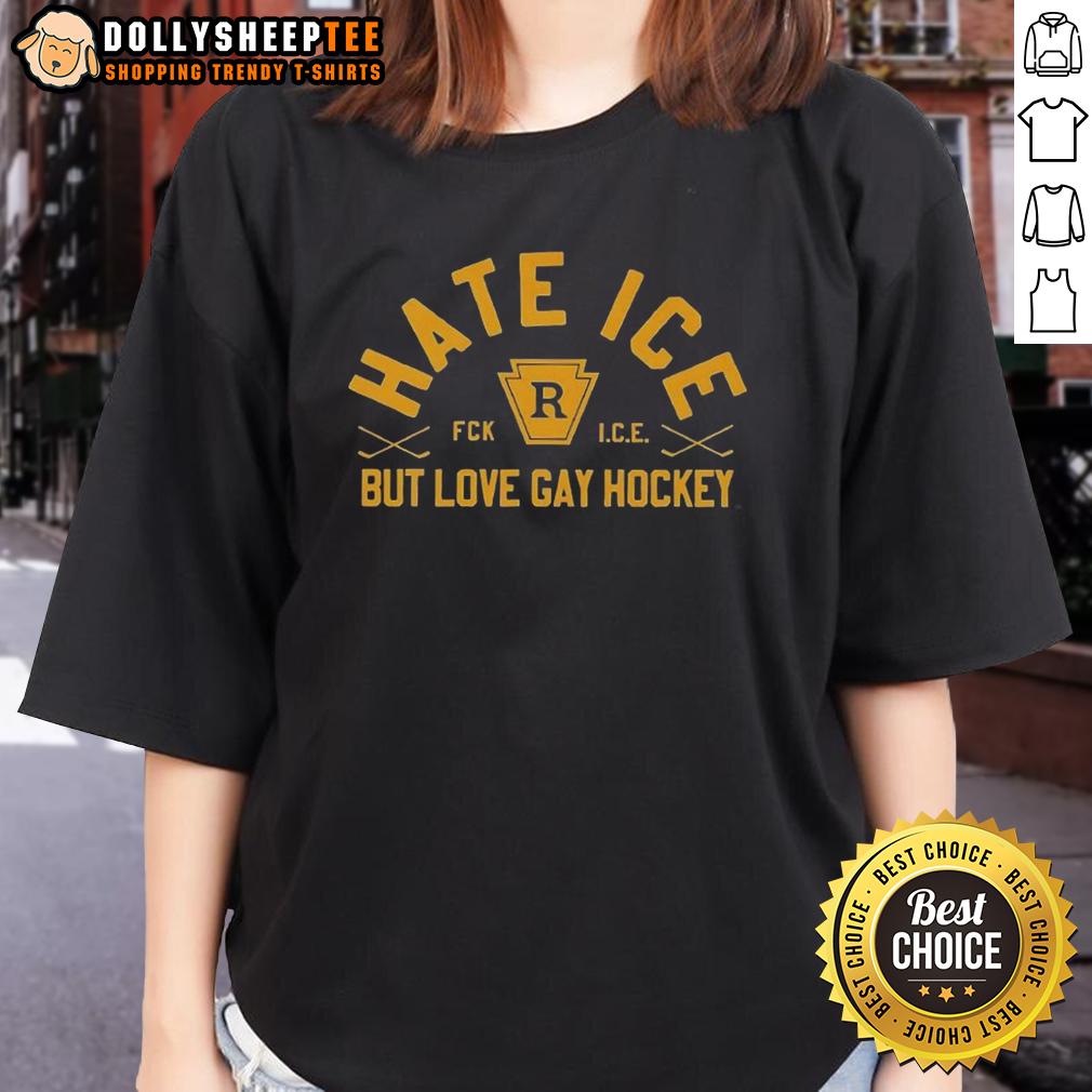 Hot Hate Ice But Love Gay Hockey T-Shirt - Image 3