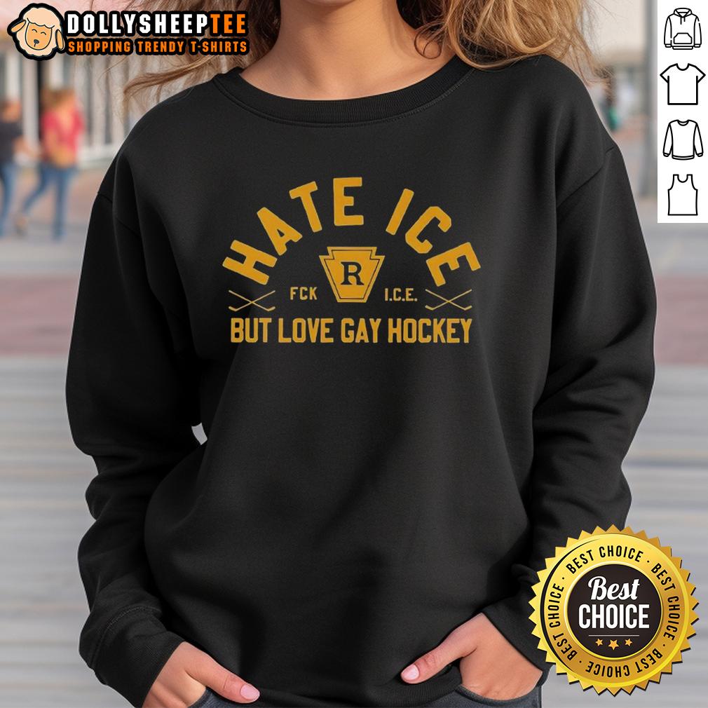 Hot Hate Ice But Love Gay Hockey T-Shirt - Image 5