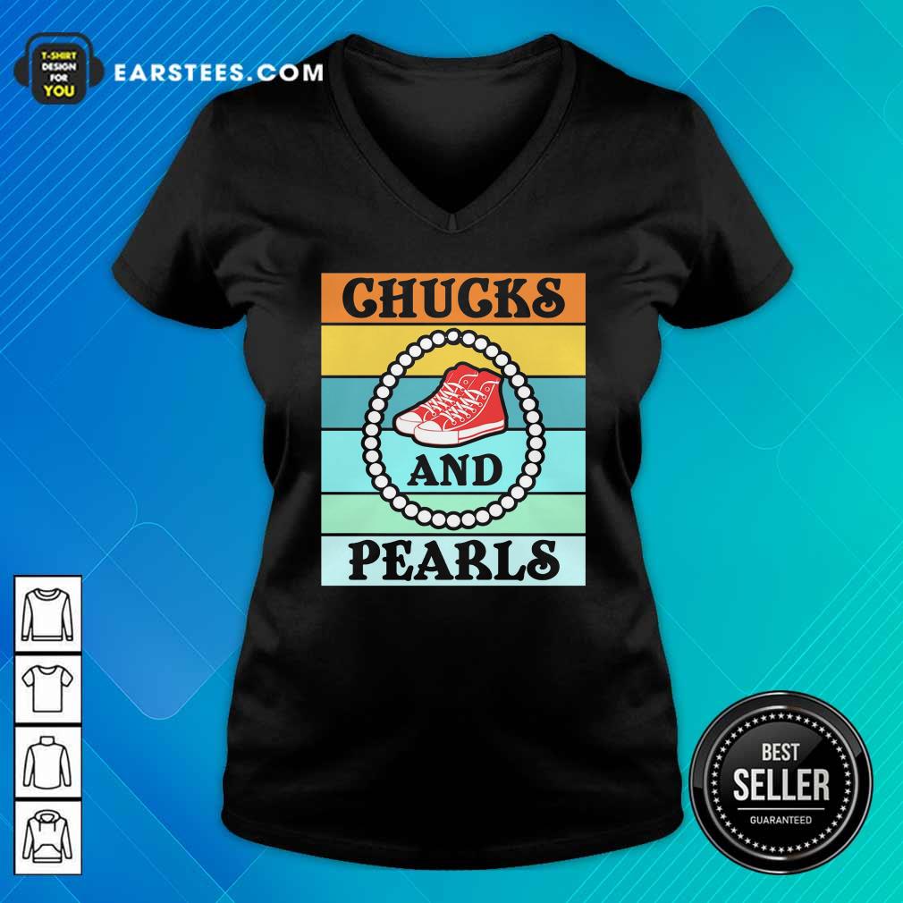 Funny Vintage Chucks And Pearls With Kamala Harris For President 2021 Shirt - Image 3