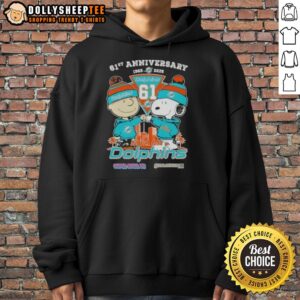 Alternative view of Hot Charlie Brown And Snoopy 61st Anniversary 1965 2026 Miami Dolphins Football Skyline T-Shirt