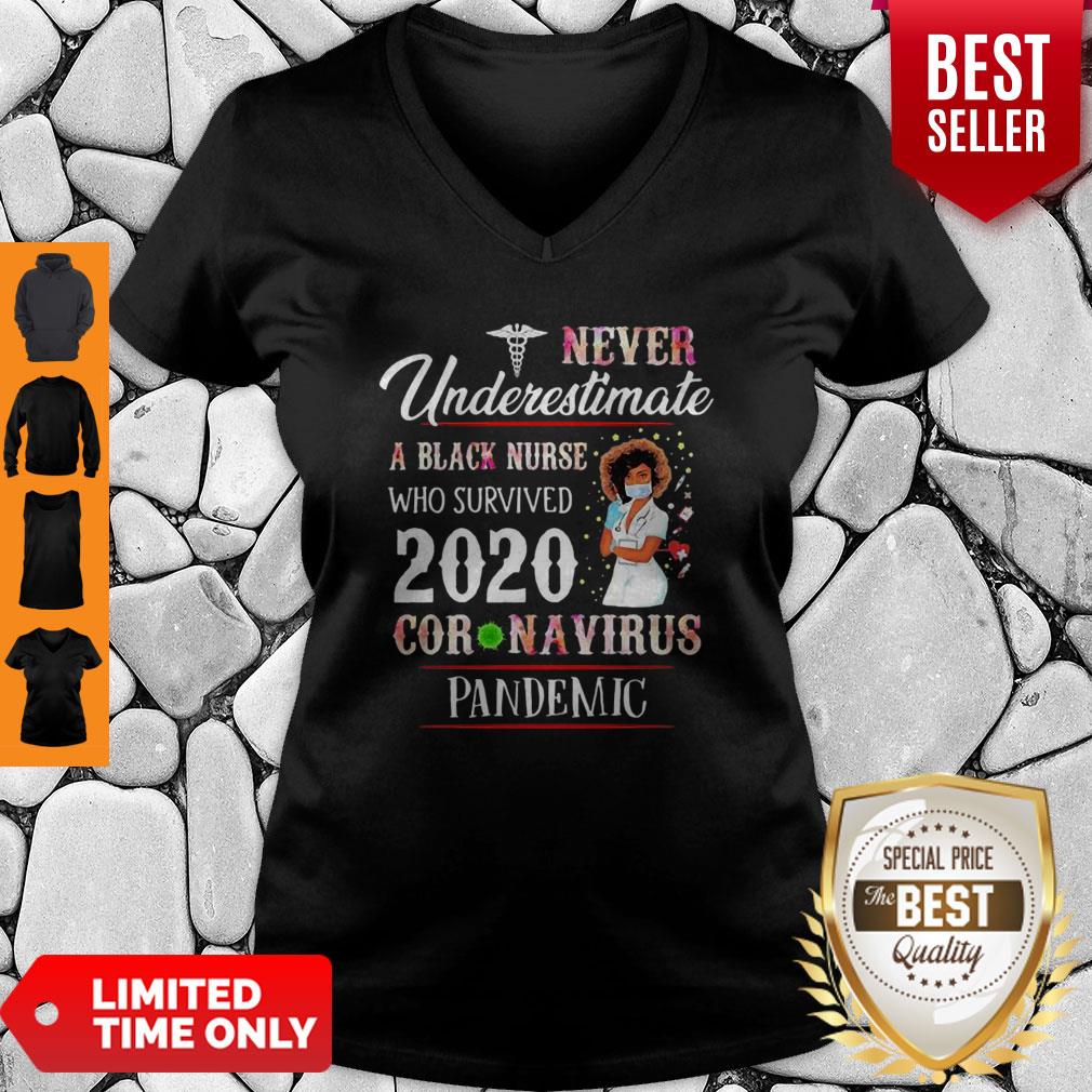 Never Underestimate A Black Nurse Who Survived 2020 Coronavirus Pandemic Shirt - Image 2