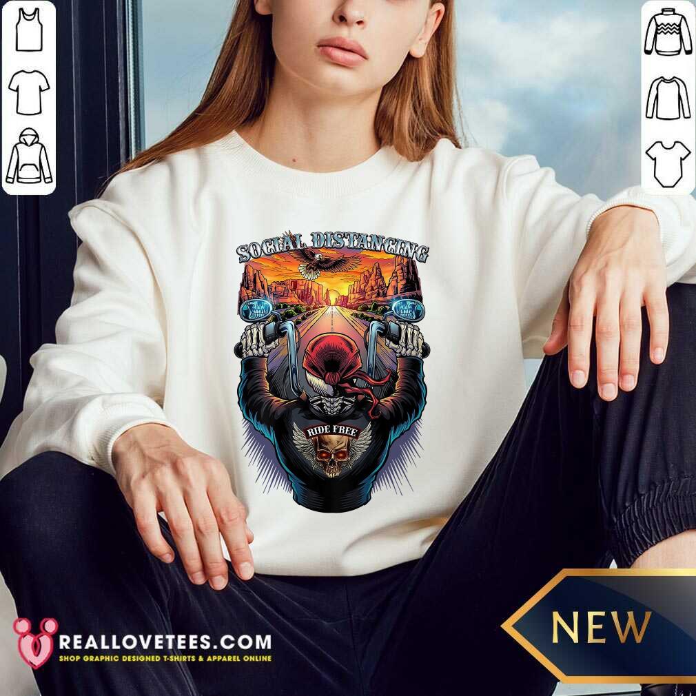 Social Distance Motorcycle Biker Skull 2021 Shirt - Image 5