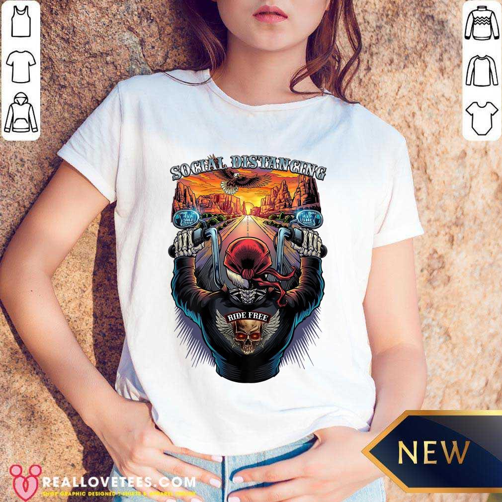 Social Distance Motorcycle Biker Skull 2021 Shirt - Image 3