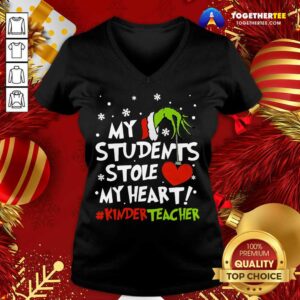 Alternative view of Pretty Grinch Hand Holding Heart My Students Stole My Heart #kinderteacher Shirt