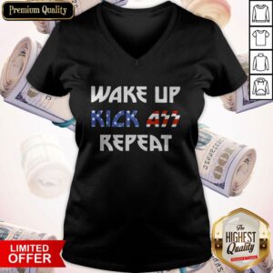 Alternative view of Nice Wake Up Kick Ass Repeat American Flag Shirt