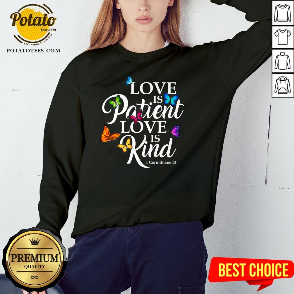 Top Womens Love Is Patient Love Is Kind 1 Corinthians 13 Butterfly Art Shirt - Image 4
