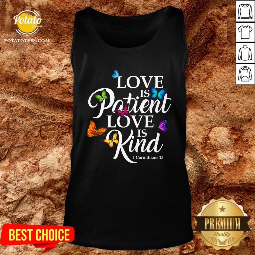 Top Womens Love Is Patient Love Is Kind 1 Corinthians 13 Butterfly Art Shirt - Image 3