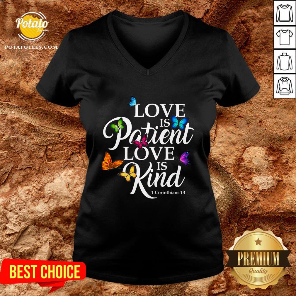 Top Womens Love Is Patient Love Is Kind 1 Corinthians 13 Butterfly Art Shirt - Image 2